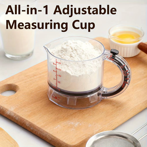 4-IN-1 Measuring Cup Adjustable Multifunctional Measuring Cup with Scraper-Style Seal Base Kitchen Cube Cups Tools for Cooking